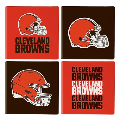 Cleveland Browns Four-Piece Ceramic Coaster Set with Wood Caddy