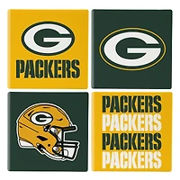 Green Bay Packers Four-Piece Ceramic Coaster Set with Wood Caddy
