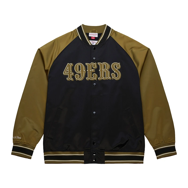 Men's Mitchell & Ness Olive/Black San Francisco 49ers Vintage Logo Double Clutch Satin Raglan Full-Snap Jacket