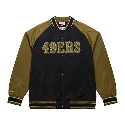 Men's Mitchell & Ness Olive/Black San Francisco 49ers  Vintage Logo Double Clutch Satin Raglan Full-Snap Jacket
