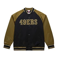 Men's Mitchell & Ness Olive/Black San Francisco 49ers  Vintage Logo Double Clutch Satin Raglan Full-Snap Jacket