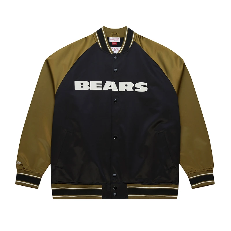Men's Mitchell & Ness Olive/Black Chicago Bears  Vintage Logo Double Clutch Satin Raglan Full-Snap Jacket