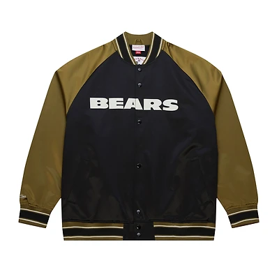 Men's Mitchell & Ness Olive/Black Chicago Bears  Vintage Logo Double Clutch Satin Raglan Full-Snap Jacket