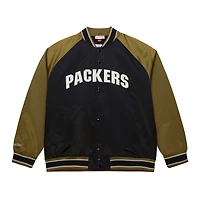Men's Mitchell & Ness Olive/Black Green Bay Packers  Vintage Logo Double Clutch Satin Raglan Full-Snap Jacket