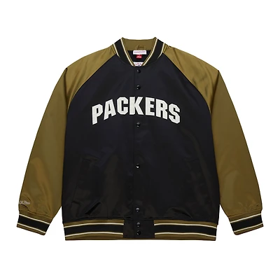 Men's Mitchell & Ness Olive/Black Green Bay Packers  Vintage Logo Double Clutch Satin Raglan Full-Snap Jacket