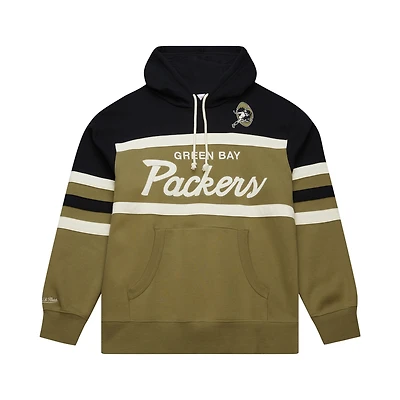 Men's Mitchell & Ness Olive Green Bay Packers  Vintage Logo Head Coach Hoodie