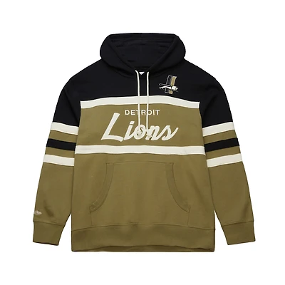 Men's Mitchell & Ness Olive Detroit Lions  Vintage Logo Head Coach Hoodie