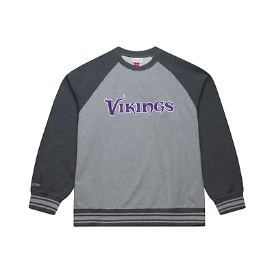 Women's Mitchell & Ness Heather Gray Minnesota Vikings  Legacy Collection Raglan Fleece Sweatshirt