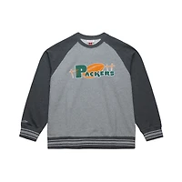 Men's Mitchell & Ness Heather Gray Green Bay Packers  Vintage Logo Legacy Collection Raglan Fleece Sweatshirt