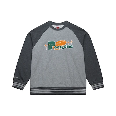 Men's Mitchell & Ness Heather Gray Green Bay Packers  Vintage Logo Legacy Collection Raglan Fleece Sweatshirt