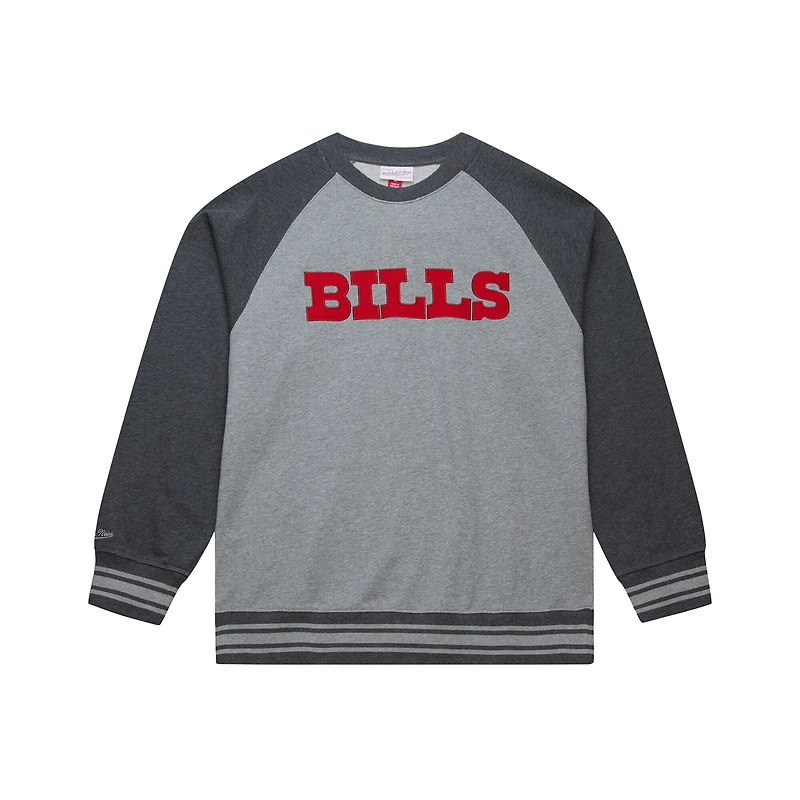 Men's Mitchell & Ness Heather Gray Buffalo Bills  Vintage Logo Legacy Collection Raglan Fleece Sweatshirt