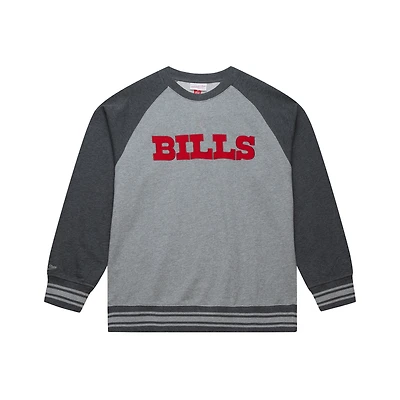Men's Mitchell & Ness Heather Gray Buffalo Bills  Vintage Logo Legacy Collection Raglan Fleece Sweatshirt