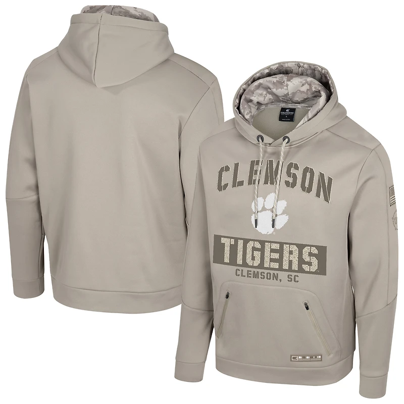 Men's Colosseum Oatmeal Clemson Tigers Operation Hat Trick Battalion Hoodie