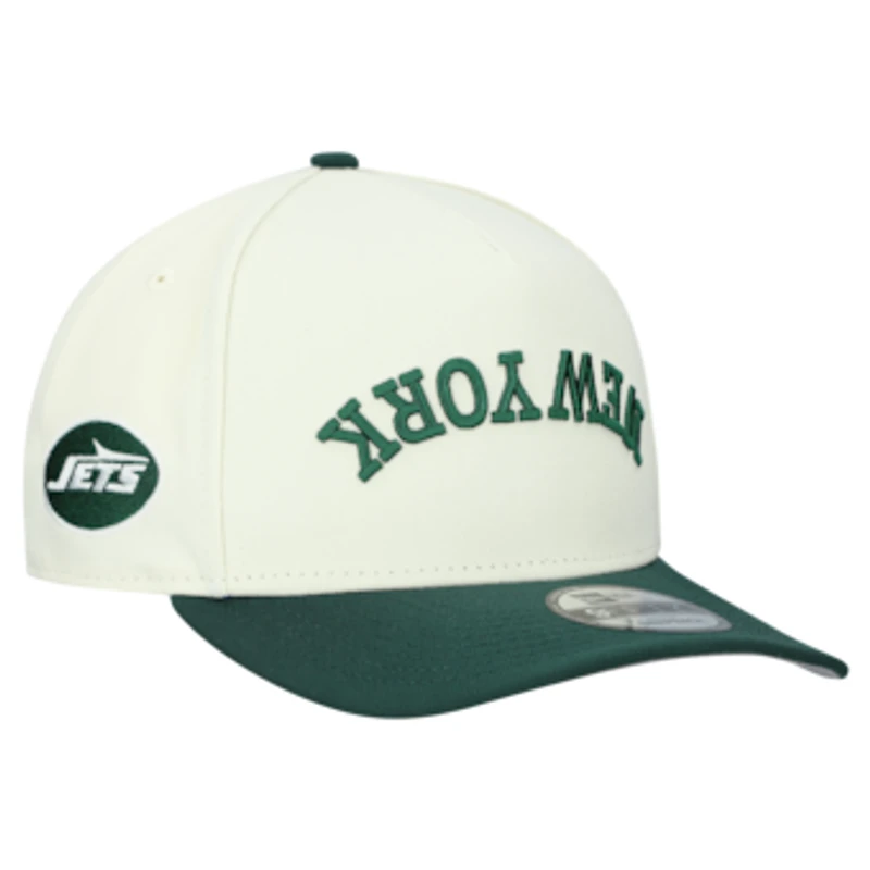 Men's New Era Cream New York Jets Upside Down 9FIFTY A-Frame Snapback Hat