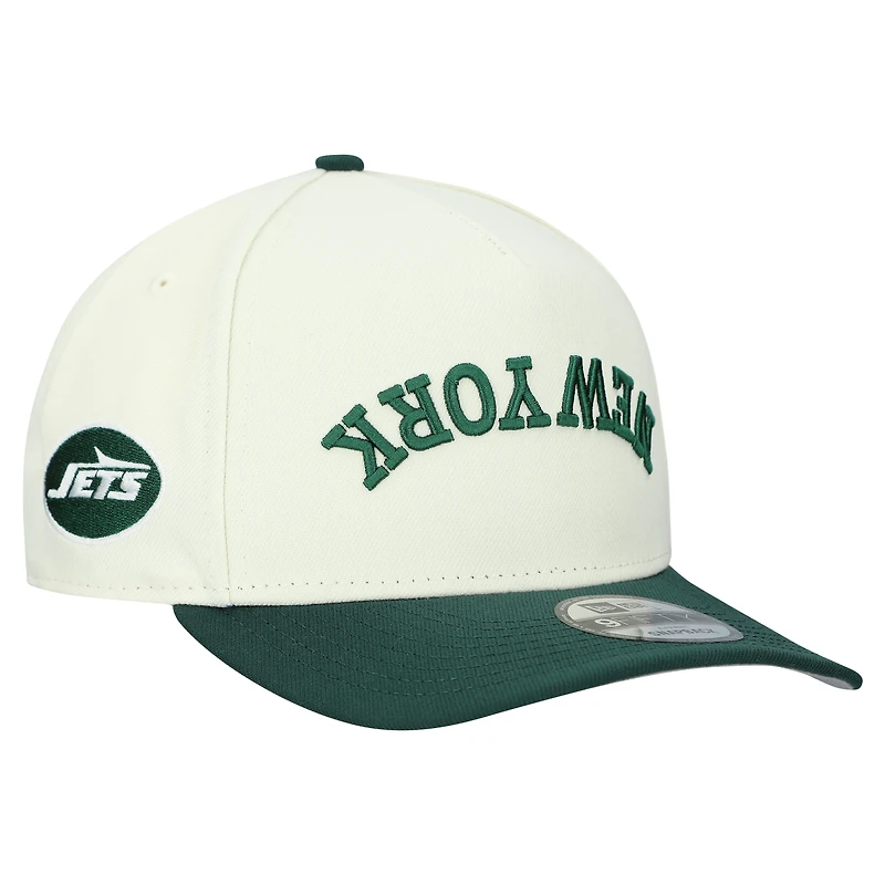Men's New Era Cream New York Jets Upside Down 9FIFTY A-Frame Snapback Hat