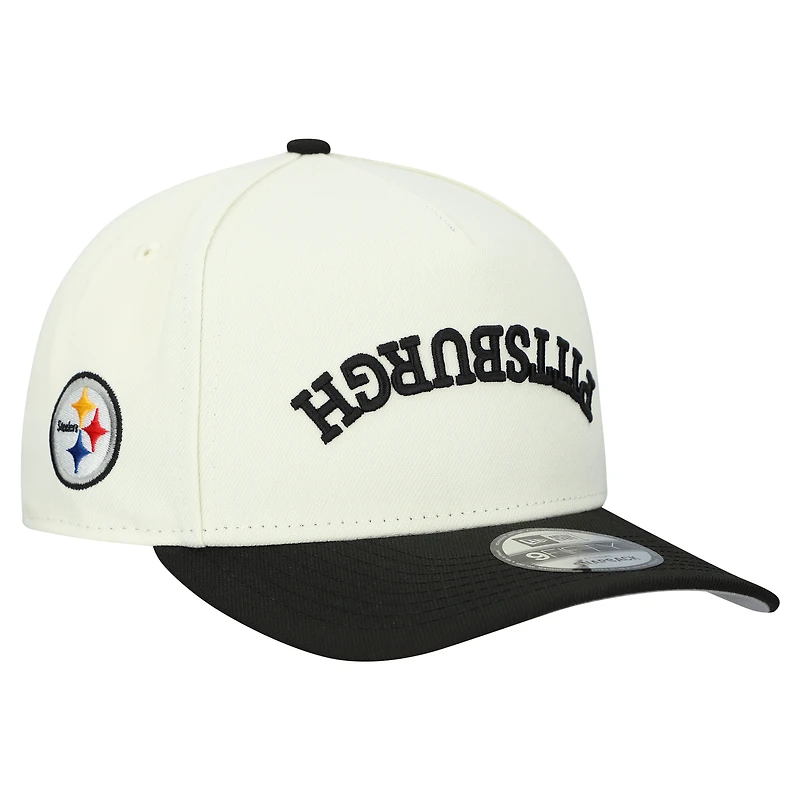 Men's New Era Cream Pittsburgh Steelers Upside Down 9FIFTY A-Frame Snapback Hat