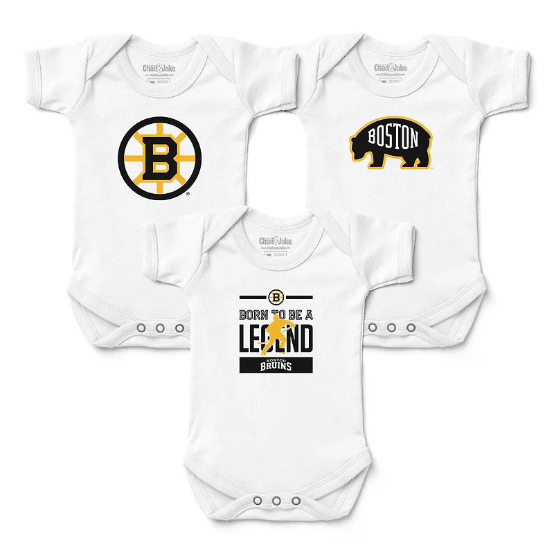Newborn & Infant Chad Jake White Boston Bruins Three-Piece Bodysuit Set