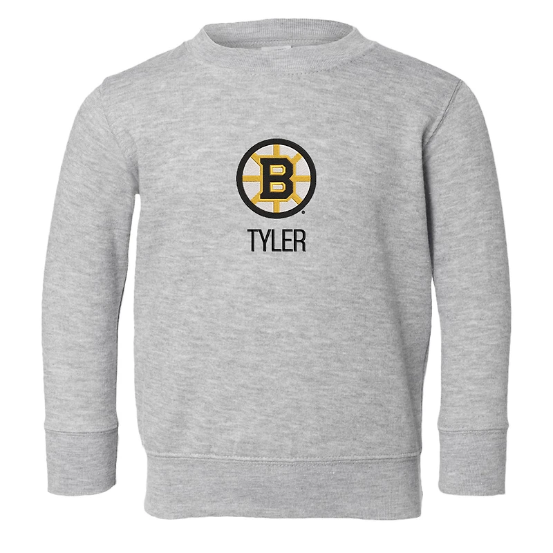 Toddler Chad & Jake Heather Gray Boston Bruins Personalized Pullover Sweatshirt