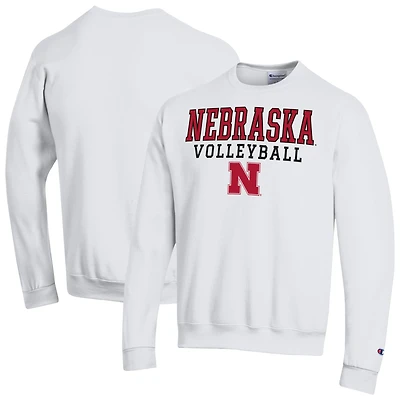 Men's Champion White Nebraska Huskers Volleyball Stack Powerblend Sweatshirt