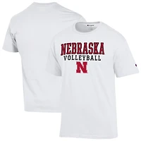 Men's Champion White Nebraska Huskers Volleyball Stack T-Shirt