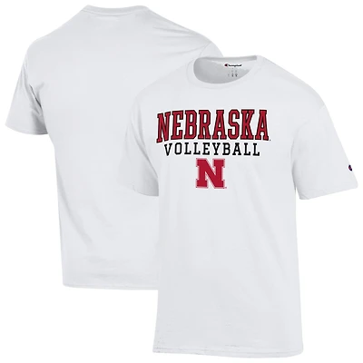 Men's Champion White Nebraska Huskers Volleyball Stack T-Shirt