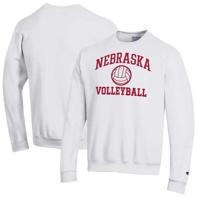 Men's Champion White Nebraska Huskers Volleyball Icon Powerblend Sweatshirt