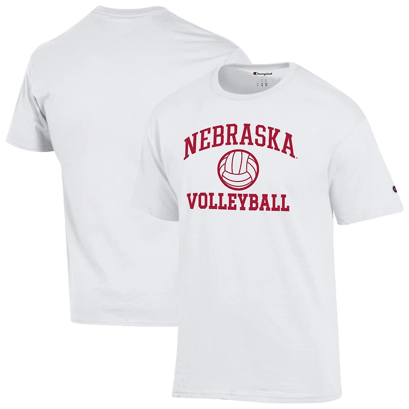 Men's Champion White Nebraska Huskers Volleyball Icon T-Shirt