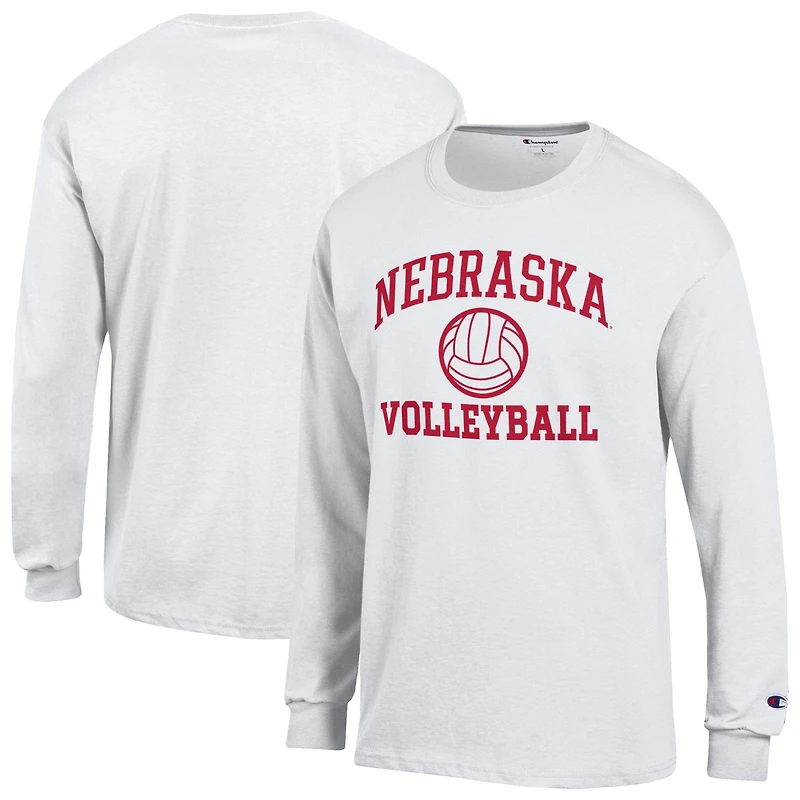 Men's Champion White Nebraska Huskers Volleyball Icon Long Sleeve T-Shirt