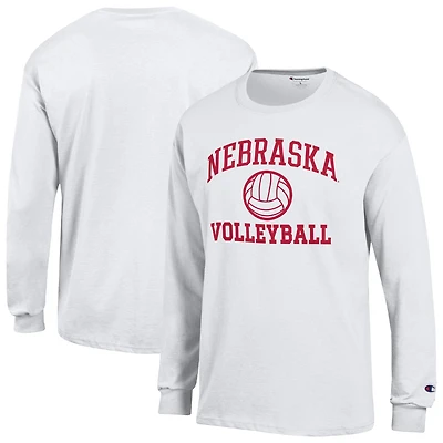 Men's Champion White Nebraska Huskers Volleyball Icon Long Sleeve T-Shirt