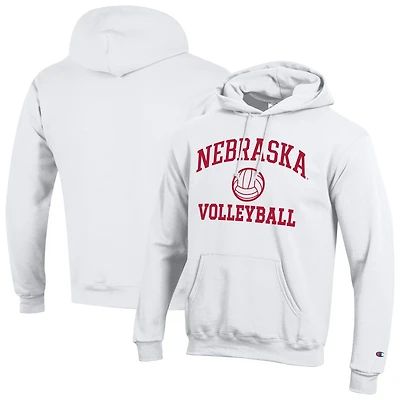Men's Champion White Nebraska Huskers Volleyball Icon Powerblend Hoodie