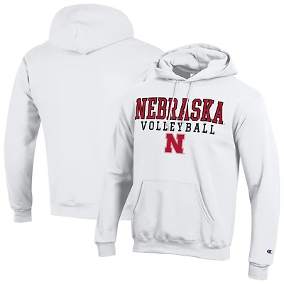 Men's Champion White Nebraska Huskers Volleyball Stack Powerblend Hoodie