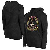 Women's New Era Black Los Angeles Dodgers Día de Muertos Mineral Wash Hoodie Sweatshirt