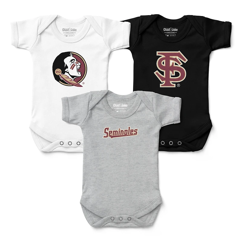Infant Chad & Jake White Florida State Seminoles Three-Pack Logo Bodysuit Set