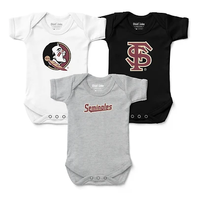 Infant Chad & Jake  White Florida State Seminoles Three-Pack Logo Bodysuit Set