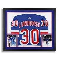 Henrik Lundqvist New York Rangers Autographed Deluxe Framed Blue adidas Jersey with Multiple Inscriptions - Limited Edition of 30