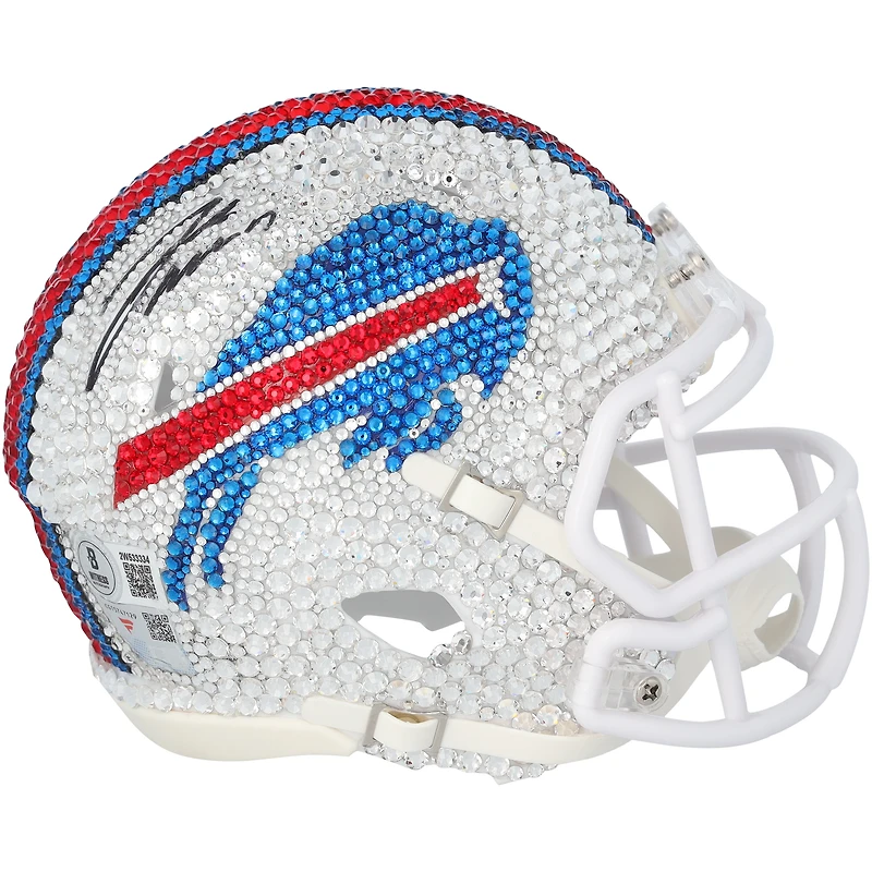 Josh Allen Buffalo Bills Autographed Swarovski Crystal Riddell Speed Mini Helmet - Art by Rock On Sports