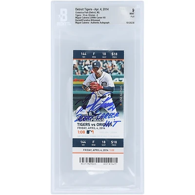 Miguel Cabrera Detroit Tigers Autographed Beckett Fanatics Witnessed Authenticated Mint 9 Ticket from April 4, 2014 with "2000th Career Hit" Inscription