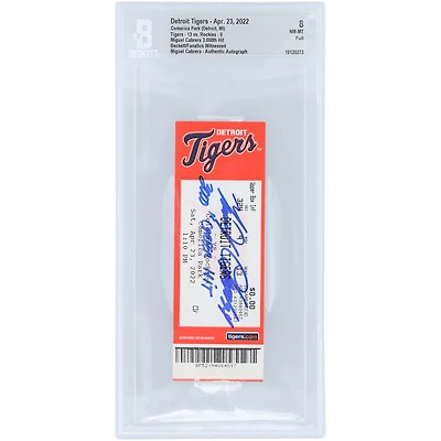 Miguel Cabrera Detroit Tigers Autographed Beckett Fanatics Witnessed Authenticated NM-MT 8 Ticket from April 23, 2022 with "3000th Career Hit" Inscription