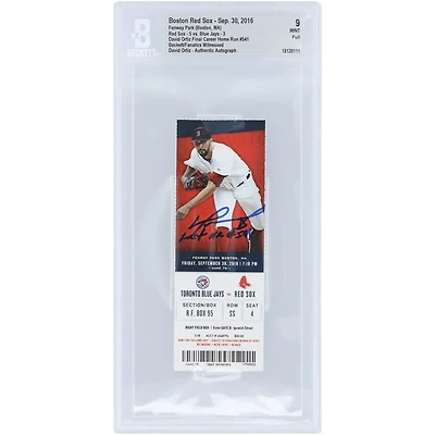 David Ortiz Boston Red Sox Autographed Final Career HR #541 Beckett Fanatics Witnessed Authenticated Mint 9 Ticket from September 30, 2016 with "Last HR #541" Inscription