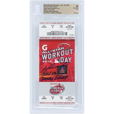 David Ortiz Boston Red Sox Autographed Beckett Fanatics Witnessed Authenticated Gem Mint 10 Ticket from July 12, 2010 with "2010 HR Derby Champ" Inscription