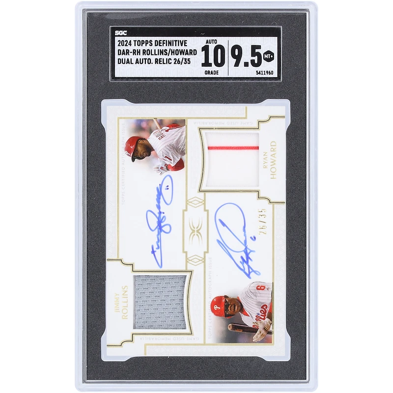 Jimmy Rollins & Ryan Howard Philadelphia Phillies Autographed 2024 Topps Definitive Collection Dual Tri-Color Relics #DAR-RH #26/35 SGC Authenticated 9.5/10 Card