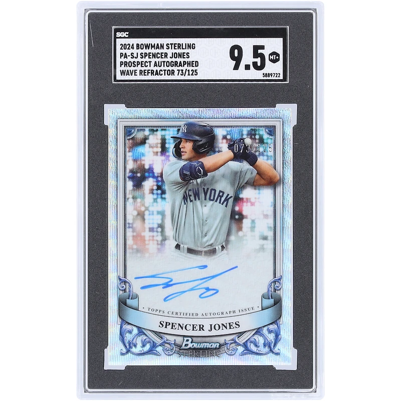 Spencer Jones New York Yankees Autographed 2024 Bowman Sterling Prospect Wave Refractor #PA-SJ #73/125 SGC Authenticated 9.5 Card