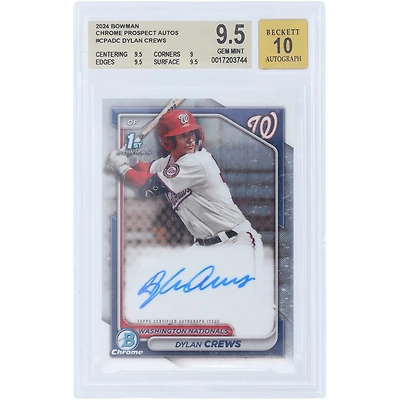 Dylan Crews Washington Nationals Autographed 2024 Bowman Chrome 1st Bowman #CPA-DC BGS Authenticated 9.5/10 Card - 9.5,9,9.5,9.5 Subgrades
