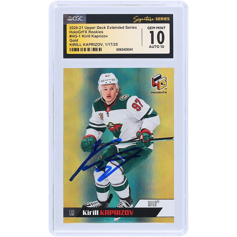 Kirill Kaprizov Minnesota Wild Autographed 2020-21 Upper Deck Extended Series HoloGrFX Rookies Gold #HG-1 CGC Fanatics Witnessed Authenticated 10/10 Rookie Card