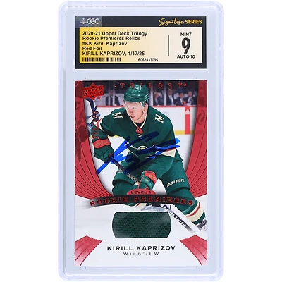 Kirill Kaprizov Minnesota Wild Autographed 2020-21 Upper Deck Trilogy Rookie Premieres Relics Red Foil #KK #/499 CGC Fanatics Witnessed Authenticated 9/10 Rookie Card