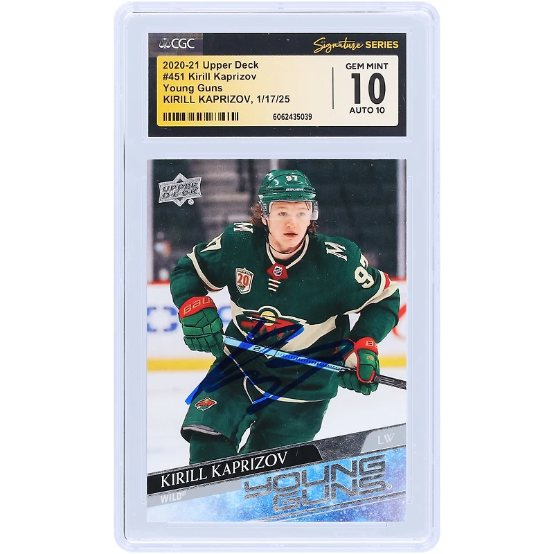 Kirill Kaprizov Minnesota Wild Autographed 2020-21 Upper Deck Series 2 Young Guns #451 CGC Fanatics Witnessed Authenticated 10/10 Rookie Card