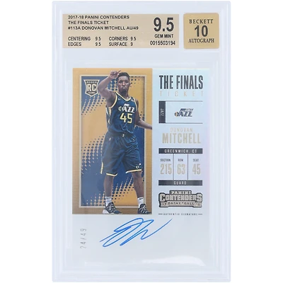 Donovan Mitchell Utah Jazz Autographed 2017-18 Panini Contenders The Finals Ticket #113 #24/49 BGS Authenticated 9.5/10 Rookie Card