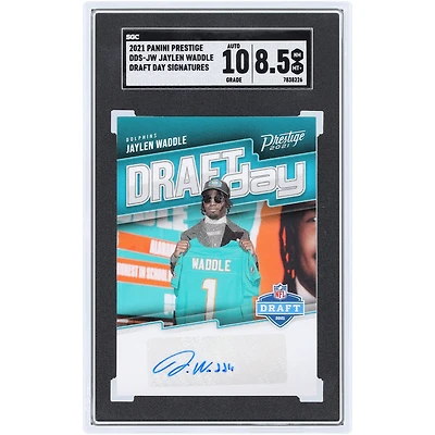 Jaylen Waddle Miami Dolphins Autographed 2021 Panini Prestige Draft Day Sigs #DDS-JW SGC Authenticated 8.5/10 Rookie Card