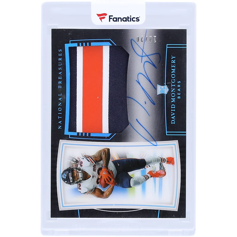 David Montgomery Chicago Bears Autographed 2019 Panini National Treasures Midnight Rookie Patch Tri-Color Relic #183 #12/20 Rookie Card