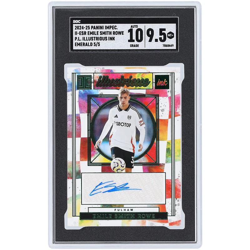 Emile Smith Rowe Fulham Autographed 2024-25 Panini Impeccable Premier League Emerald Illustrious Ink #II-ESR #5/5 SGC Authenticated 9.5/10 Card